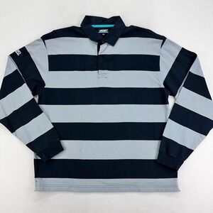 MUSTO Rugby Shirt Mens XXL Black Grey Stripe Long‎ Sleeve Polo Preppy Athletic
